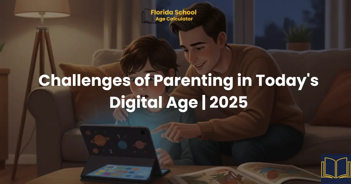 A parent and child co-viewing a tablet on the sofa, sharing a moment of connection and guidance over digital content in a warm, cozy living room.